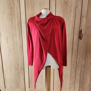 Cyrus Red Drape Front Cardigan Sweater Asymmetrical Hem Medium